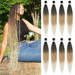 Pre Stretched Braiding Hair 36 Inch Ombre Braiding Hair Brown Blonde 8 Packs Long Braids Hair Extensions Yaki Straight Synthetic Hair Extensions for Women Braids