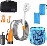 Xonhyicn Portable electric shower travel rain shower pump camping shower kit and 6.5 gallon folding bucket for indoor or outdoor shower car cleaning pet bath