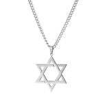 Star of David Necklace for Men Women Hexagon Pendant Necklace for Boys Girls Birthday Christmas Gifts for Boyfriend Brother Son, Small, Stainless Steel, No Gemstone