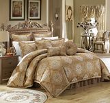 Chic Home 9 Piece Aubrey Decorator Upholstery Quality Jacquard Scroll Fabric Bedroom Comforter Set and Pillows Ensemble, King, Gold