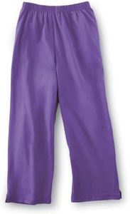 Collections Etc Women's Cotton Knit Cropped Capri Pants with Elastic Waist, Purple, XX-Large