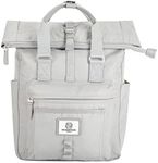 SEVENTEEN LONDON – Modern Cycling Light Grey 'Canary Wharf' Fold Roll Top Backpack in a Classic Slim Urban Design – Fits Laptops up to 15"