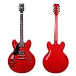 Musoo 335 style left-handed Jazz Electric Guitar with Flame Maple top, Semi-Hollow Body, Chromed Hardware