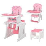 HOMCOM 3 in 1 Convertible Baby High Chair Toddler Table Chair Infant Feeding Seat Removable Food Tray Safety Harness Pink