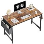 CubiCubi Study Computer Desk 100cm Home Office Writing Small Desk, Modern Simple Style PC Table, Black Metal Frame, Rustic Brown