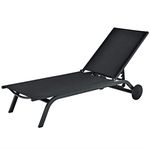 Tangkula Outdoor Aluminum Chaise Lounge, Patio Lounge Recliner Chair w/6 Adjustable Backrest, Reclining Chaise Chair with Wheels for Beach, Yard, Balcony, Poolside (1, Black)