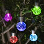 GIGALUMI 8 Pack Solar Hanging Lights, Solar Garden Lights with Multi-Color Changing Cracked Glass Hanging Ball Solar Outdoor Lights Waterproof Solar Lanterns for Garden, Yard, Patio, Lawn