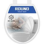 Round Toilet Seat, Standard 16.5” Slow/Soft Close Round Toilet Seat for Round Toilets, No-Slam Quiet-Close Lid, Easy-to-Install, White, Durable Never-Loosen Design