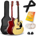 3rd Avenue Full Size 4/4 Cutaway Electro Acoustic Guitar Pack Bundle for Beginners with 6 Months FREE Lessons, Built-in Tuner and EQ - Natural