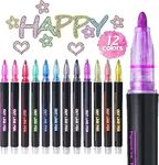 SUPER TOY 12 Pc Metallic Double Line Outline Markers Glitter Pen Set for Rock Painting, Glass, Mug, Wood, Fabric, Canvas, DIY Craft with Fine Medium Tip Perfect Creative Gift Idea