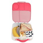 b.box Lunch Box for Kids: Jumbo Bento Box with 4 Compartments (2 Leak proof), Removable Divider, Gel Cold Pack. Older Kids and Big Eaters Ages 3+. School Supplies (Flamingo Fizz, 8½ Cup Capacity)