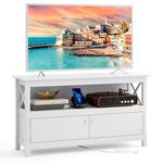 TANGKULA Wood TV Stand, Modern Multipurpose Home Furniture Storage Console Entertainment Media Center (White)