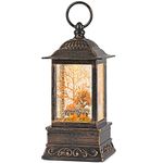 Fall Snow Globe Lantern, Thanksgiving Lighted Lantern, Swirling Glitter Snow Globe for Fall Harvest Day Decorations, Home Fall Decor, Halloween (Truck&Pumpkins)