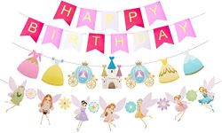 Fairy Birthday Decoration, Flower Fairies Girls Birthday Banner, Christmas Gifts, Happy Birthday Party Decorations, Fairy & Flower shape birthday party banner, Garden Fairy Home & Cab shape Banner