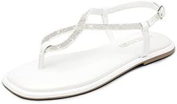 DREAM PAIRS Womens SDFS2310W Rhinestone Thong Flat Sandals Strappy Sparkle Gladiator Ankle Strap for Summer White - 8