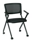 Office Star Breathable Flexible Mesh Back Folding Nesting Chair with Padded Fabric Seat and Casters, 2-Pack, Black with Black Frame