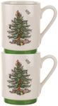 Spode Christmas Tree Stackable Mugs, Set of 2 - Festive 12oz Holiday Coffee Cups for Tea, Hot Cocoa - Fine Earthenware, Space-Saving Design, Dishwasher & Microwave Safe - Holiday Drinkware