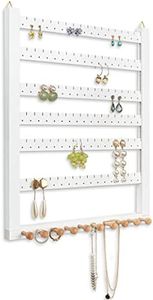 Mymazn Easy Assemble Solid Beech Wood Earring Hanging Necklace Holder Hanger Wall Mount Jewelry Organizer Rings Scruncies Organization