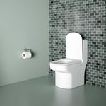 Ruhe® 26x14x29 Inches Nova Ceramic Western Toilet Commode, S-Trap | White Glossy Finish, Rimless, Dual-Flush System, Anti-Bacterial | Includes Soft-Close Seat Cover, Dual Flow Flushing Kit, Gasket