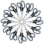 Belle Vous (12 Pack) Black & Blue Adult Scissors - Crafting/Stationery Scissors Multipack for Wrapping Paper - Sharp Heavy Duty Blades for Home/Office