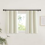 NICETOWN Room Darkening Kitchen Curtains 36 inch Length, Thick Faux Linen Dual Rod Pockets & Hook Belt Light Blocking Thermal Window Treatments for Bedroom, Natural, W26 x L36, 2 Panels