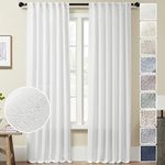 White Linen Curtains 108 Inches Long for Living Room Semi Sheer Back Tab Rideau Blanc Light Filtering Airy Fabric Moderne Boheme Drapes for Farmhouse Dining Room Bedroom Window 2 Panels Rideaux Salon