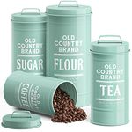 Barnyard Designs Canister Sets for Kitchen Counter Vintage Kitchen Canisters, Country Rustic Farmhouse Decor for the Kitchen, Coffee Tea Sugar Flour Farmhouse Kitchen Decor, Metal, Mint, Set of 4