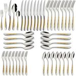 40-Piece Gold Silverware Set Stainless Steel Flatware Set Service for 8 Kitchen Cutlery Utensils Includes Knives Spoons Forks for Home Kitchen Hotel