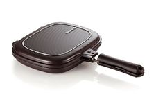 Happycall Titanium Nonstick Double Pan, Omelette Pan, Flip Pan, Square, Dishwasher Safe, PFOA-Free, Brown (Standard)