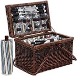 Alfresco Outdoor Insulated Liquor 4 Person Folding Deluxe Picnic Basket Set