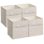 SONGMICS Cube Storage Boxes, Set of 4 Storage Cubes, 30 x 30 x 30 cm, 2 Handles, Foldable, Oxford Fabric and Linen-Look Fabric, Washable, Metal Label Holders, Cloud White ROB230W04