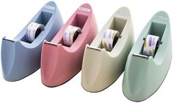 BAZIC Products Desktop Tape Dispenser w/Tape Refill 3/4" x 250", 1" Core Weighted Non-Skid Base, Sharpe Blade Tapes Holder, Assorted Color, 4-Pack