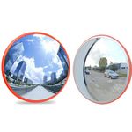 Convex Road Safety Mirror, Diameter 12inch 45cm Wide View Angle, Polycarbonate Unbreakable Traffic Mirror Orange for Blind Spot Security Surveillance with Wall Fixing Bracket