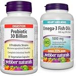 Webber Naturals Probiotic 30 Billion Active Cells, 8 Probiotic Strains, 30 Capsules, For Digestive Health, Vegetarian & Omega-3 Fish Oil 1,000 mg, 210 Softgels