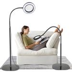 5X 10X Magnifying Glass with Light and Stand, 36 LED Dimmable Floor Magnifying Lamp,2-in-1 Adjustable Gooseneck Lighted Magnifier for Reading, Sewing, Crafts, Close Work etc