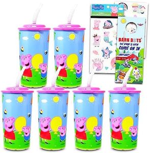 Peppa Pig Reusable 16 oz Sipper Tumbler Cups 6 Pack - Peppa Pig Dinnerware Bundle with 6 Peppa Pig Reusable Cups Plus Peppa Pig Stickers for Girls and Boys | Peppa Pig Party Supplies