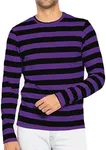 Men's Long Sleeve Crew Neck Top Black Purple Stripes X-Large