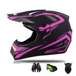 Motorcycle Helmet, Youth Kids Dirt Bike Helmets,Motocross Racing Bike Helmet Four Seasons Universal (Gloves, Goggles, Mask, 4 Piece Set) (Small, Purple)