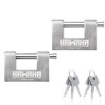 KAWAHA 71/80-2PS Stainless Steel D-Shaped Padlock with Stainless Steel Keys for Garage Door, Containers, Shed, Locker and Warehouse (3-1/8 inch, Keyed Alike - 2 Pack)