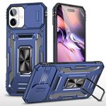 TURTLE® Defender Bumper Case for Apple iPhone 16 Back Cover with Stand Pouch Hybrid Double Protection - Navy Blue