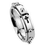 Double Accent 6MM Stainless Steel Cross Rosary Spinner Praying Ring, 11