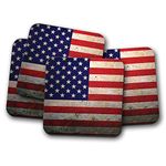 4 Set - Distressed USA Flag Coaster - Vintage American America Travel Gift #8879