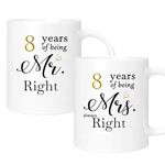 8 Year Anniversary Coffee Mugs Set of 2, 8th Anniversary Wedding Gifts for Wife Husband Parents Couple Grandparents, 8 Year Anniversary Engagement Gifts Cups, 11oz