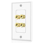 TNP Home Theater Wall Plate - Banana Plug Wall Plate, 2 Speaker Wire Wall Plate with Gold-Plated Terminals, Single Gang Audio Wall Plate, in-Wall Surround Sound Connection Plates, White