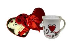 Quace Teddy Bear and Roses Heart Box and I Love You Mug Thanksgiving Mother's Day Valentine's Day Anniversary Birthday Gift (Pack of 2)