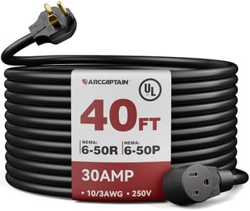 ARCCAPTAIN 30Amp 40ft Welder Extension Cord 10 AWG [UL Listed], 250V NEMA 6-50 Heat-Resistant Welding Cord 3 Prong for MIG/TIG/MMA Welder, Plasma Cutter
