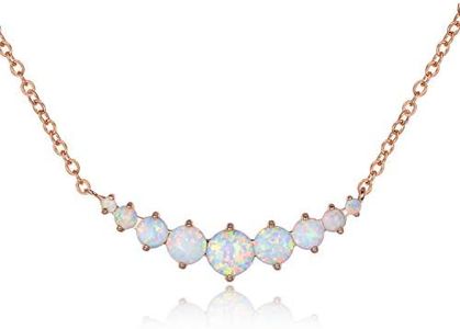 Barzel 18K Rose Gold Plated Created White Opal Necklace Graduated Style (Rose Gold)