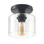 Deamakk Modern Semi-Flush Mount Ceiling Light, Rustic Ceiling Light Fixture for Closet, Hallway, Kitchen, Dining Room, Hallway, Farmhouse Lighting, Matte Black Finish, Clear Glass Shade, E26, 5.9 inch