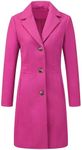 Allegra K Women's Lapel Single-Breasted Long Outerwear Winter Coats Hot Pink Large