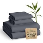 BAMPURE 100% Organic Bamboo Sheets King Set - 4PC Breathable Cooling Deep Pocket King Size Bed Sheets - Ensemble Draps Lit King Bambou - Luxury Bedding Set Fitted Sheet & Pillowcases (Charcoal)